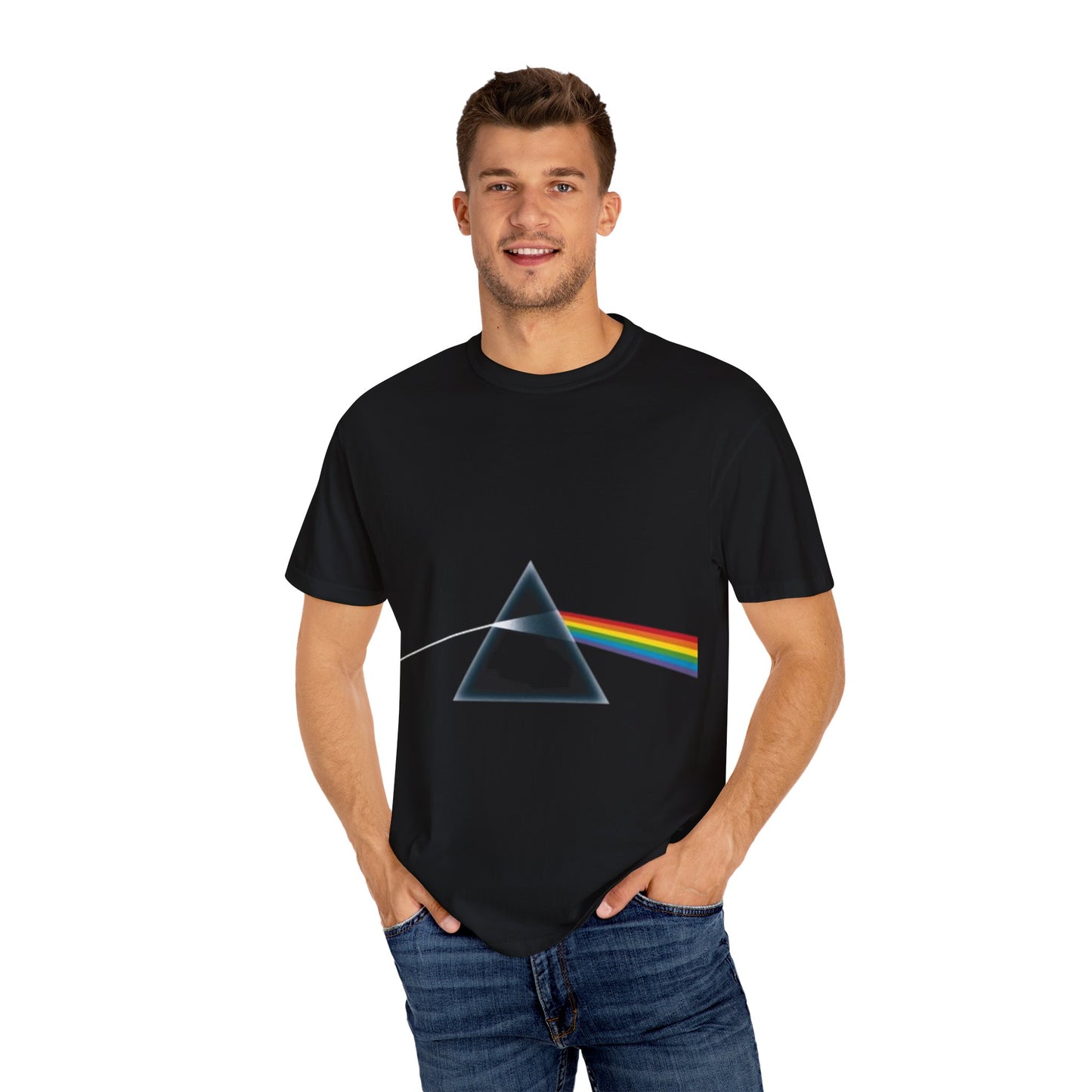 Vintage-Inspired Unisex Garment-Dyed T-Shirt with Prism Rainbow Design