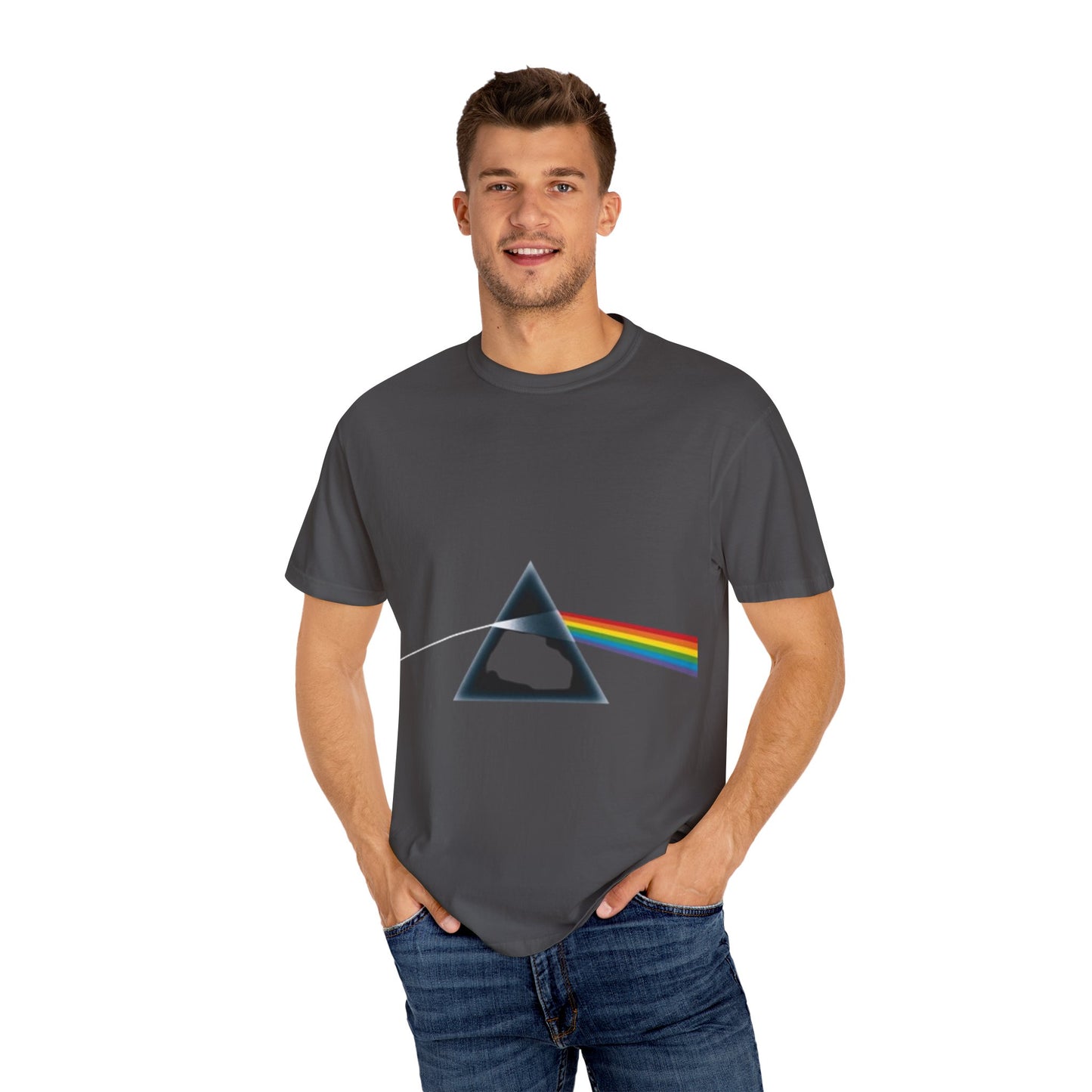 Vintage-Inspired Unisex Garment-Dyed T-Shirt with Prism Rainbow Design