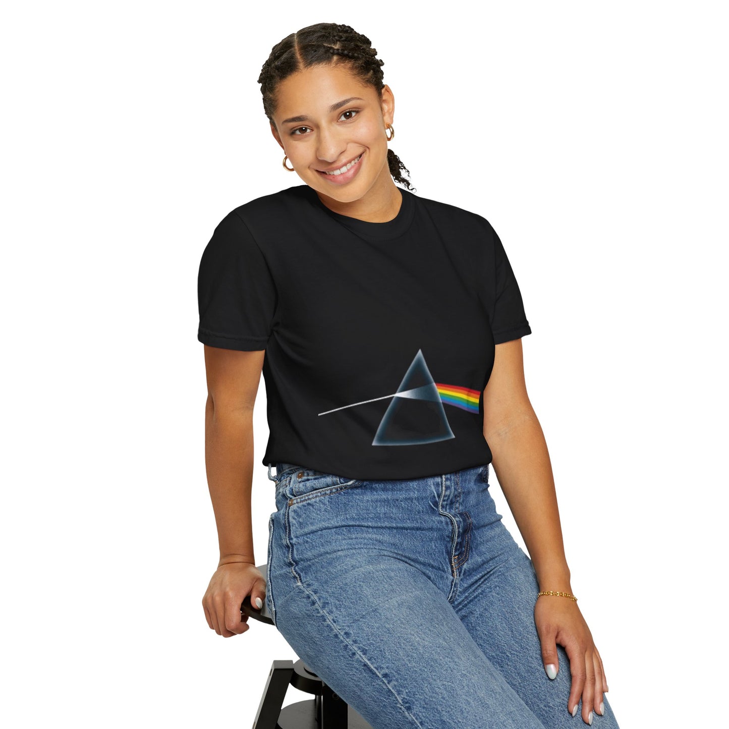 Vintage-Inspired Unisex Garment-Dyed T-Shirt with Prism Rainbow Design