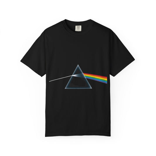 Vintage-Inspired Unisex Garment-Dyed T-Shirt with Prism Rainbow Design