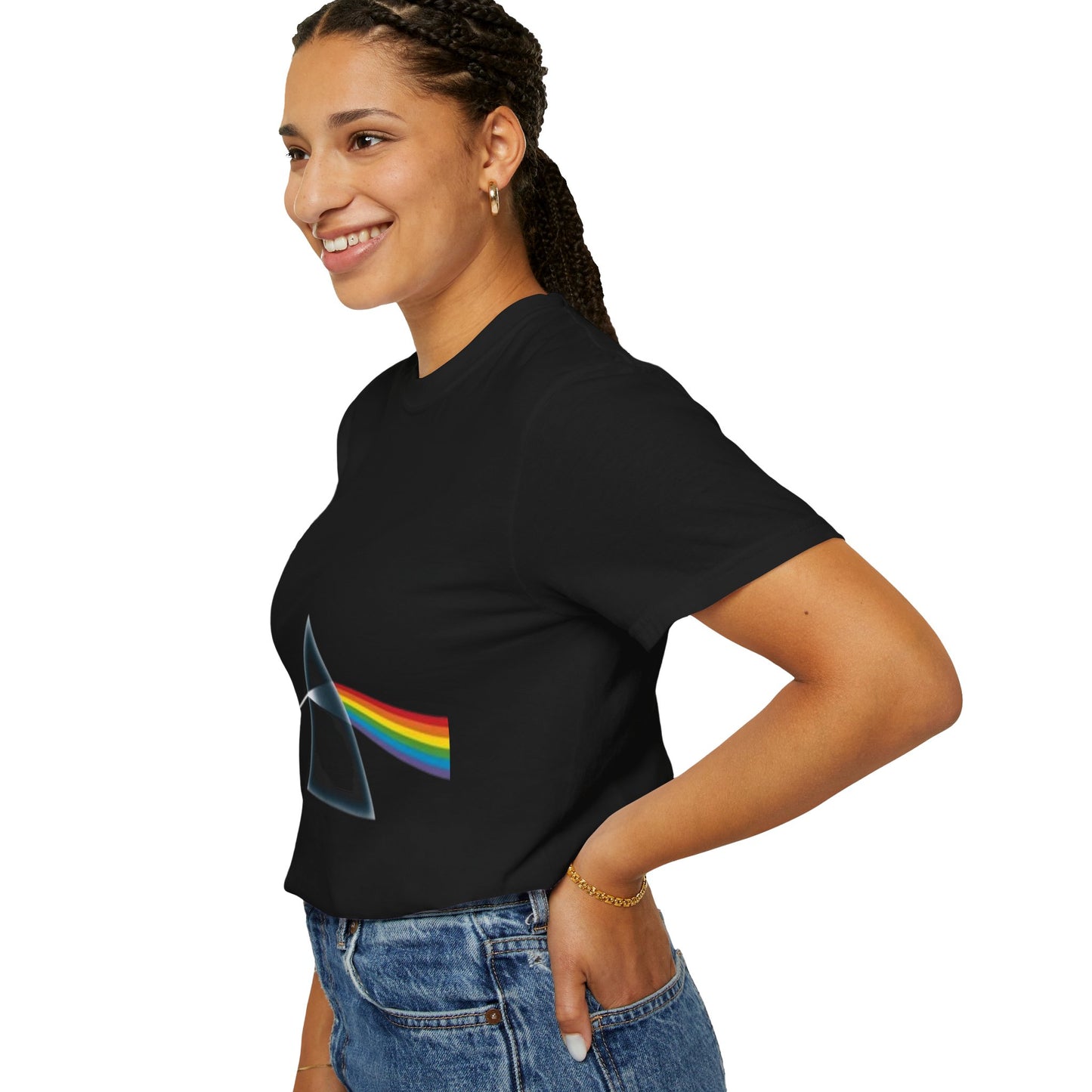Vintage-Inspired Unisex Garment-Dyed T-Shirt with Prism Rainbow Design